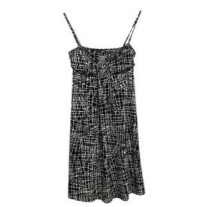 Ann Taylor Mini Dress Womens XS Black White Geometric Draped Front Summer Mod